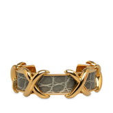 エルメス クロスモチーフ バングル ゴールド グレー メッキ レディース HERMES 【中古】